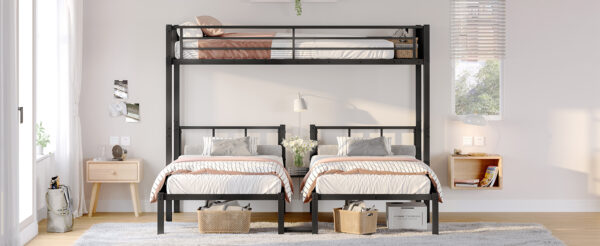 Twin over Twin & Twin Bunk Beds for 3, Twin XL over Twin & Twin Bunk Bed Metal Triple Bunk Bed, Black