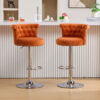 COOLMORE Velvet Bar Stool Set of 2, Adjustable Swivel Bar Stools with Silver Plated Metal Leg, Chrome Nailhead, Counter Height Chair for Kitchen,Dining Room