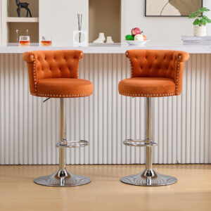 COOLMORE Velvet Bar Stool Set of 2, Adjustable Swivel Bar Stools with Silver Plated Metal Leg, Chrome Nailhead, Counter Height Chair for Kitchen,Dining Room