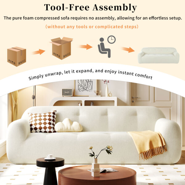 U_Style 85.8" Wide Chenille Fabric 3-Seater Sofa with Tufted Style, Full Sponge Compression Design, with Powder-Free Foam, Pocket Spring for Extra Comfort, 23.6" Seat Depth, No Assembly Required,for L