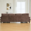 U-shaped Sectional Sofa 103.5" Chenille Fabric Couch with Dual Chaise Lounges, Storage Pockets and Armrest Pillows for Living Room, Brown
