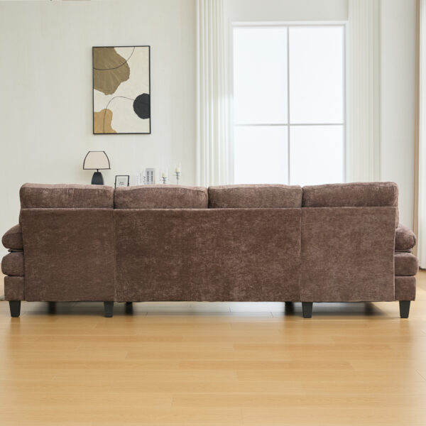 U-shaped Sectional Sofa 103.5" Chenille Fabric Couch with Dual Chaise Lounges, Storage Pockets and Armrest Pillows for Living Room, Brown