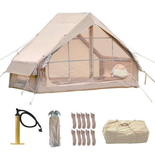 Inflatable Tent With Pump,Glamping Tents For 4-6 Person, Easy Setup 4 Season Waterproof Outdoor Tent,Waterproof Luxury Glamping Tent with 12 Mesh Window