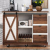 K&K 55.5" Farmhouse Kitchen Island with Drop Leaf, Kitchen Storage Island with Barn Door, Power Outlet, Rolling Kitchen Cart on Wheels with Spice Rack, for Home, Kitchen, Dining Room, White