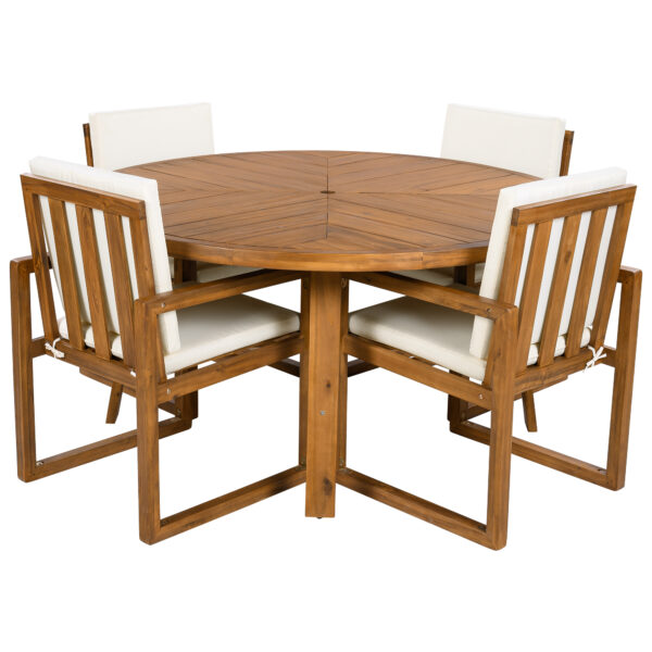 5-Piece Outdoor Patio Dining Set Acacia Wood Outdoor Dining Set Patio Furniture Set with Four  Armchairs and a Table for Garden, Balcony, Backyard, Beige