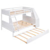 Twin over Full Bunk Bed with Trundle and Built-in Desk, Three Storage Drawers and Shelf,White