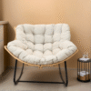 Outdoor Rocking Chair, Patio Egg Rocking Chair, Indoor Papasan Chair, Rattan Wicker Lounge Chair, Modern Royal Chair for Bedroom, Living Room, Porch, Garden,Lawn-Beige
