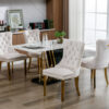 A&A Furniture,Nikki Collection Modern, High-end Tufted Solid Wood Contemporary Velvet Upholstered Dining Chair with Golden Stainless Steel Plating Legs,Nailhead Trim,Set of 2,Beige and Gold, SW1601BG