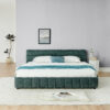 King Size Upholstered Bed ,comfortable upholstered bed frame, Chenille fabric, with headboard and solid bed frame. With drawer for storage-green(88.5''*85.5''*31'')