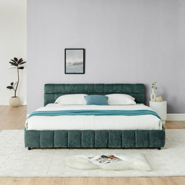 40debcc8ace84aad950cfe227b42b36c_1e3de668bc7e6555aa165d793566ed8b King Size Upholstered Bed ,comfortable upholstered bed frame, Chenille fabric, with headboard and solid bed frame. With drawer for storage-green(88.5''*85.5''*31'')