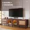 Rattan TV Stand with 3 Cabinets & 2 Drawers, Rattan-inspired Media Console Table for TVs up to 80'', LED Light Entertainment Center, TV cabinet for Living room, Bedroom, Home Theatre