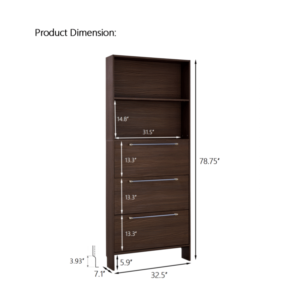 Shoe Cabinet with 3 Flip Drawers,Narrow Shoe Rack Cabinet, Entryway Shoe Storage Cabinet with Open Shelves, Freestanding Hidden Shoe Rack Organizer with Solid Wood Legs for Hallway, Living Room, Large