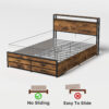 Queen Size Bed Frame with 8 Storage Drawers, LED Headboard with Charging Station, Metal Platform Bed Frame, No Box Spring Needed, Noise-Free, Stable and Solid, Brown