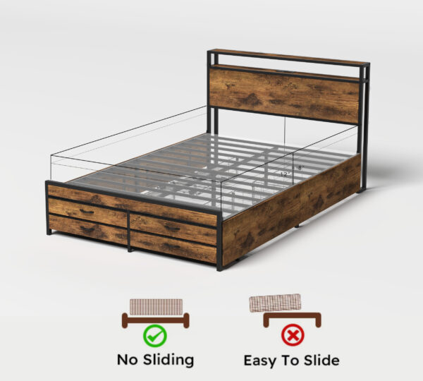 4199f25be5f84918a6ac1933c783c9d8_eb63b425c8da423b0516f91f51ac2df5 Queen Size Bed Frame with 8 Storage Drawers, LED Headboard with Charging Station, Metal Platform Bed Frame, No Box Spring Needed, Noise-Free, Stable and Solid, Brown