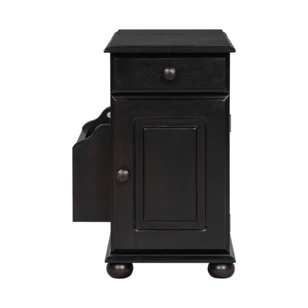 U-Can Vintage End Table Flip Top Side Table with USB Ports, One Multifunctional Drawer with cup holders, Sofa Couch Table with Bookshelf for Living room and Small Space