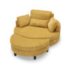 51-inch beige corduroy sofa with two throw pillows and a waist pillow with an extra tray for comfortable seating suitable for small apartment bedroom space