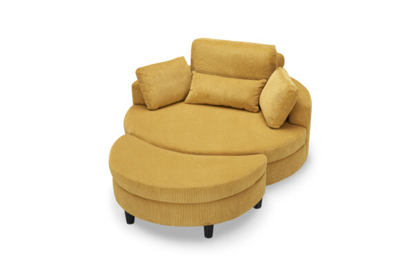 51-inch beige corduroy sofa with two throw pillows and a waist pillow with an extra tray for comfortable seating suitable for small apartment bedroom space