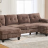 U-shaped Sectional Sofa 103.5" Chenille Fabric Couch with Dual Chaise Lounges, Storage Pockets and Armrest Pillows for Living Room, Brown
