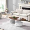 Luxury Nesting Coffee Table Set of 2,  Tables with Storage for Living Room, Oval and Round Table Set, White Center Table, Cocktail Table, Side Table,  Large 47.24'', Small 19.69''