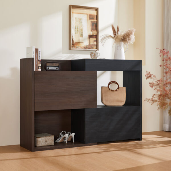 32.5''-58.8'' Extendable & Rotating Cabinet with 1 Drawer, 90-Degree Corner Cabinet, Multifuctional Storage Combination Cabinet for Living Room, Hallway, Entryway, Black & Walnut