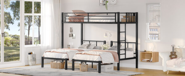 Twin over Twin & Twin Bunk Beds for 3, Twin XL over Twin & Twin Bunk Bed Metal Triple Bunk Bed, Black