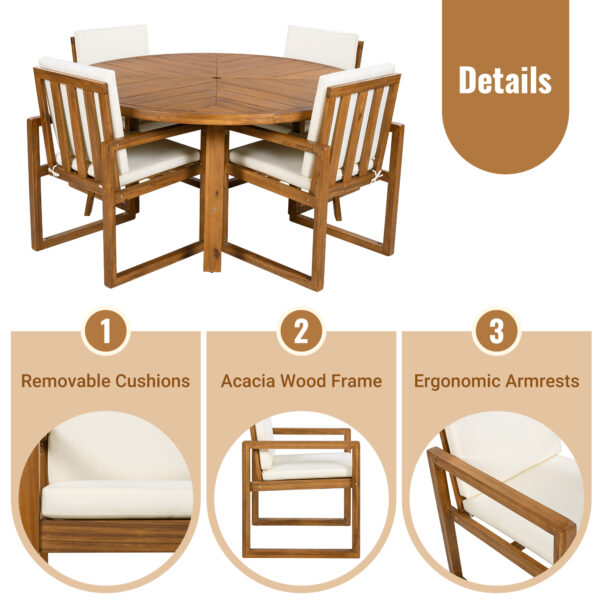 5-Piece Outdoor Patio Dining Set Acacia Wood Outdoor Dining Set Patio Furniture Set with Four  Armchairs and a Table for Garden, Balcony, Backyard, Beige