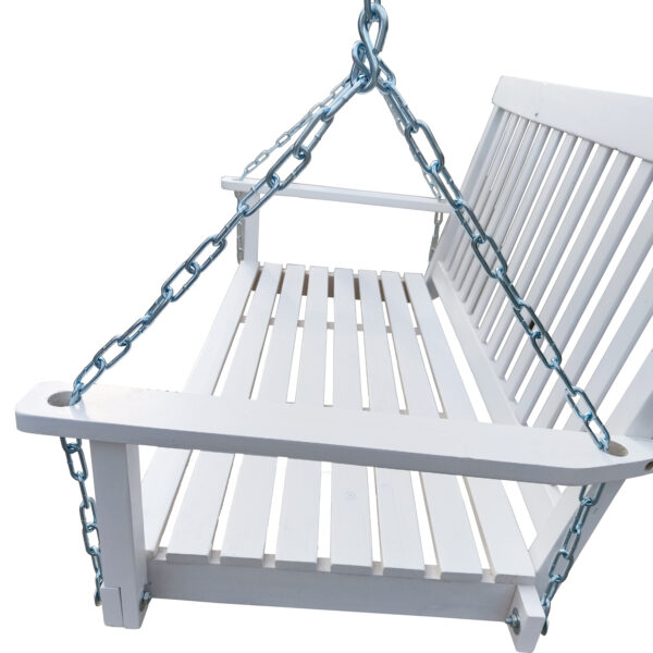 43e640ec790644ecaa88876a4ecc5168_20220704_beb959e4712942f469dba4a26b35bac5 Front Porch Swing with Armrests, Wood Bench Swing with Hanging Chains,for Outdoor Patio ,Garden Yard, porch, backyard, or sunroom,Easy to Assemble,white