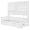 Twin Size Wooden Daybed With Twin Size Trundle, and All-in-One Cabinet and Shelf, White
