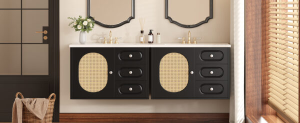 30" Bathroom Vanity with Ceramic Sink, Mid-Century Bathroom Vanity Cabinet with 2 Drawers, Bathroom Vanities Cabinet with Large Storage Space