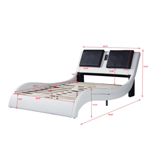45286b578bd74335befe433dc000bdcd_20221205_4f4c88bc6eedfde14f850eee0bb15048 Faux Leather Upholstered Platform Bed Frame with led lighting ,Bluetooth connection to play music control,Backrest vibration massage,Curve Design, Wood Slat Support, No Box Spring Needed,Queen