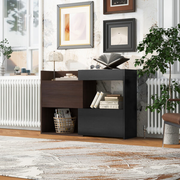 32.5''-58.8'' Extendable & Rotating Cabinet with 1 Drawer, 90-Degree Corner Cabinet, Multifuctional Storage Combination Cabinet for Living Room, Hallway, Entryway, Black & Walnut