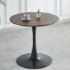 31.5"BLACK AND WALNUT Tulip Table Mid-century Dining Table for 2-4 people With Round Mdf Table Top, Pedestal Dining Table, End Table Leisure Coffee Table