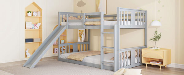 Twin Over Twin Bunk Bed with Slide and Ladder, Gray (Old SKU:LT000108AAE)