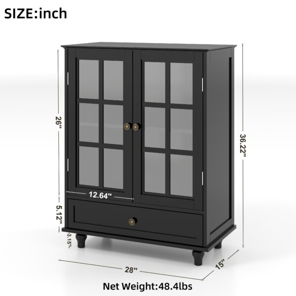 Minimalist Black Buffet Cabinet with Double Glass Doors and Drawer, Modern Wooden Storage Sideboard Cupboard for Living room, Dining Room Hallway Entryway(Black)