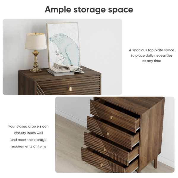 4 drawer dresser, modern wardrobe dresser chest of drawers, wooden storage storage cabinet, dresser storage cabinet, suitable for living room, bedroom, corridor (walnut )