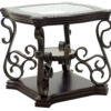 End table,  Glass table top, MDF W/marble paper middle shelf, powder coat finish metal legs. (26.3"Lx26.3"Wx24"H)