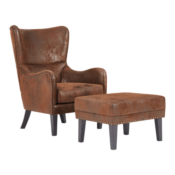 Mirod Hi-back Vintage Distressed Lounge Chair with Ottoman,Classic Tufted Design & Nailhead Trim for Living Room, Study, Bedroom