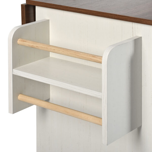 K&K 55.5" Farmhouse Kitchen Island with Drop Leaf, Kitchen Storage Island with Barn Door, Power Outlet, Rolling Kitchen Cart on Wheels with Spice Rack, for Home, Kitchen, Dining Room, White