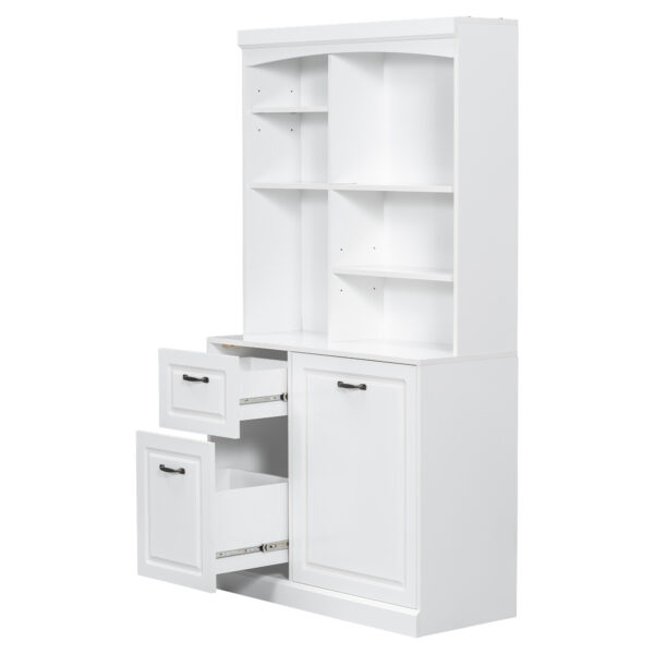 Bathroom Storage Cabinet with Tilt-Out Hamper, 70.9'' Tall Free Standing Organizer with Drawers & Adjustable Shelves, MDF Linen Tower with Steel Handles, White Finish