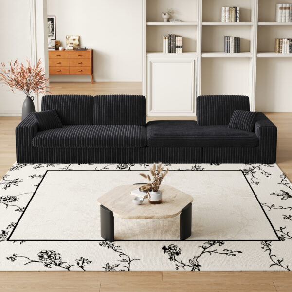 472272099a384fa2a45eb64a90de893d_7bada9b6e0a3295bc5b366f21302f26f 114.5'Modern Corduroy Modular foam Sofa, Recliner Seat reversible Sofa, 2-in-1 Sofa with Recliner and L-Shaped Sofa Combination with Three Cushion Neck Pillow Combination and Two Throw Pillows