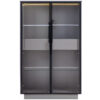 60.6'' Freestanding Display Cabinet with 2 Storage Drawers, Pantry with Glass Doors & LED Lighting, Modern China Cabinet with Adjustable Shelves for Hallways, Kitchen, Livingroom & Office - Grey