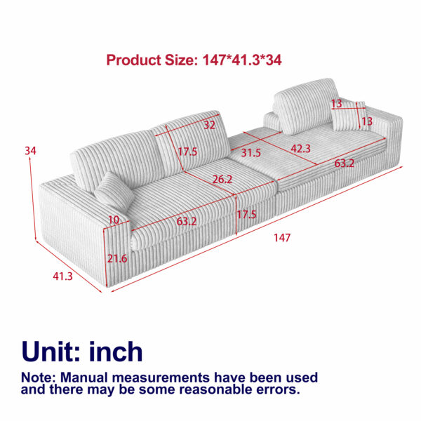 480e3c0d515640b3955cdcc4e7b12a24_66e2d94b4f1a8ee07927b8f251517b4d 114.5'Modern Corduroy Modular foam Sofa, Recliner Seat reversible Sofa, 2-in-1 Sofa with Recliner and L-Shaped Sofa Combination with Three Cushion Neck Pillow Combination and Two Throw Pillows