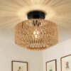 Boho Light Fixtures Ceiling Mount,Mini Rattan Chandelier Light Fixture with Dimmable LED Bulb,Hand Woven Ceiling Light Fixtures Flush Mount for Hallway Bedroom Kitchen Entryway Living Room
