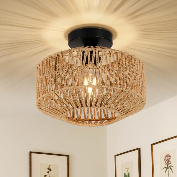 484360fc75ad446e9ad50fbce6bbaefc_6ad901c3af3b312b06b4c20756ff60c2 Boho Light Fixtures Ceiling Mount,Mini Rattan Chandelier Light Fixture with Dimmable LED Bulb,Hand Woven Ceiling Light Fixtures Flush Mount for Hallway Bedroom Kitchen Entryway Living Room