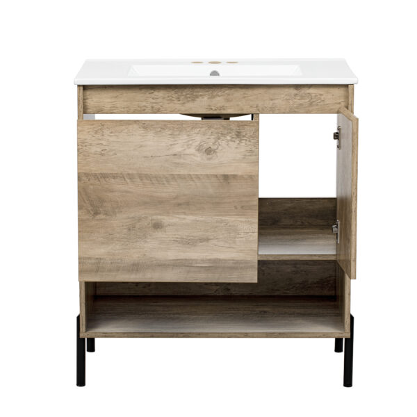 30" Modern Wood Fixture Bathroom Vanity, Bathroom Cabinet with Sliding Drawer, Bathroom Storage Cabinet with Ceramic Basin Sink Top, Single Bathroom Vanities Cabinet with Doors and Open Shelf