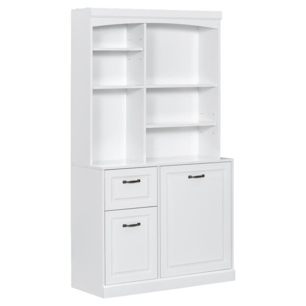 Bathroom Storage Cabinet with Tilt-Out Hamper, 70.9'' Tall Free Standing Organizer with Drawers & Adjustable Shelves, MDF Linen Tower with Steel Handles, White Finish