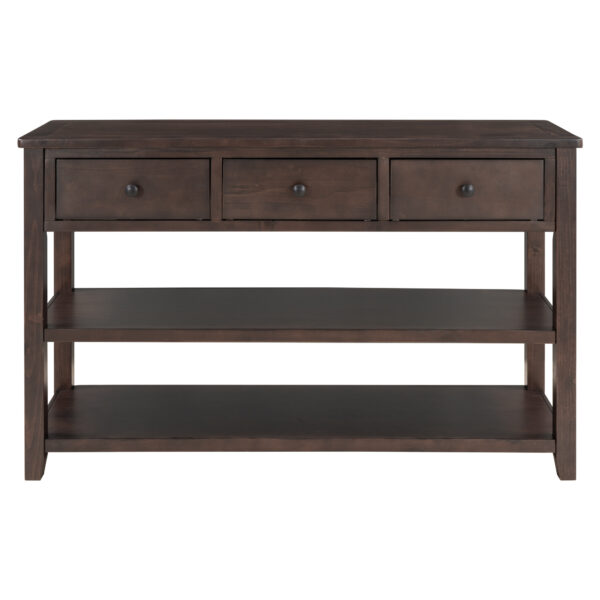 TREXM Retro Design Console Table with Two Open Shelves, Pine Solid Wood Frame and Legs for Living Room (Espresso)