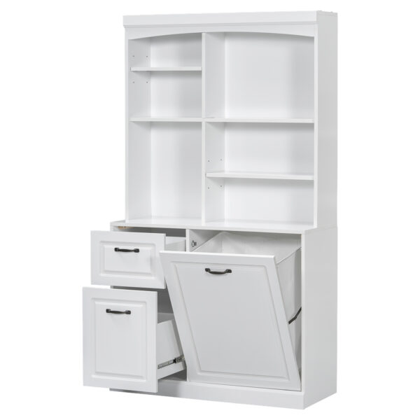 Bathroom Storage Cabinet with Tilt-Out Hamper, 70.9'' Tall Free Standing Organizer with Drawers & Adjustable Shelves, MDF Linen Tower with Steel Handles, White Finish