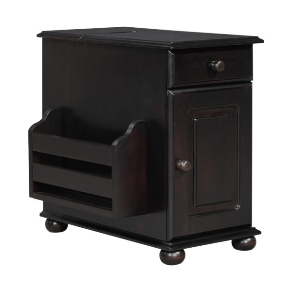 U-Can Vintage End Table Flip Top Side Table with USB Ports, One Multifunctional Drawer with cup holders, Sofa Couch Table with Bookshelf for Living room and Small Space
