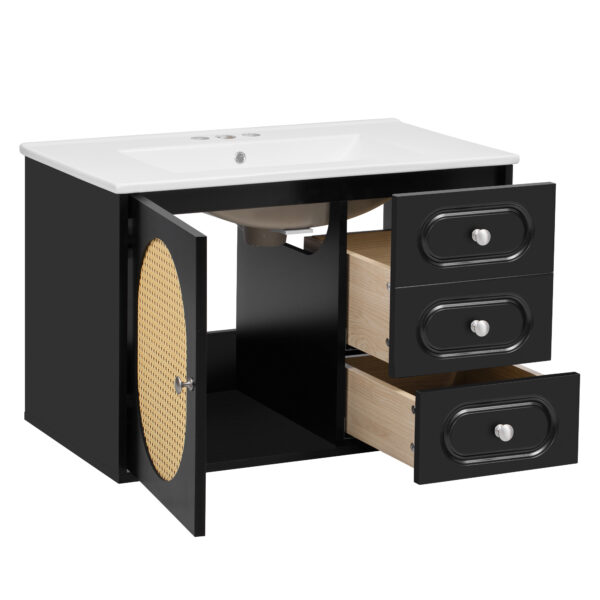 30" Bathroom Vanity with Ceramic Sink, Mid-Century Bathroom Vanity Cabinet with 2 Drawers, Bathroom Vanities Cabinet with Large Storage Space